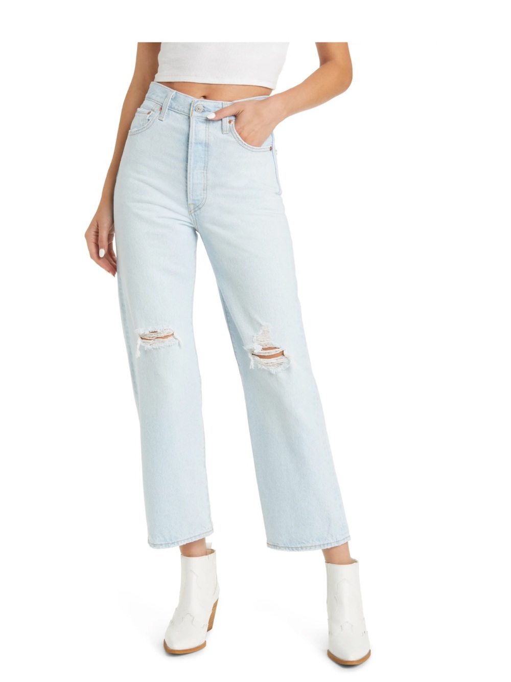 Levi's Ripped Ribcage Straight Leg Ankle Jeans